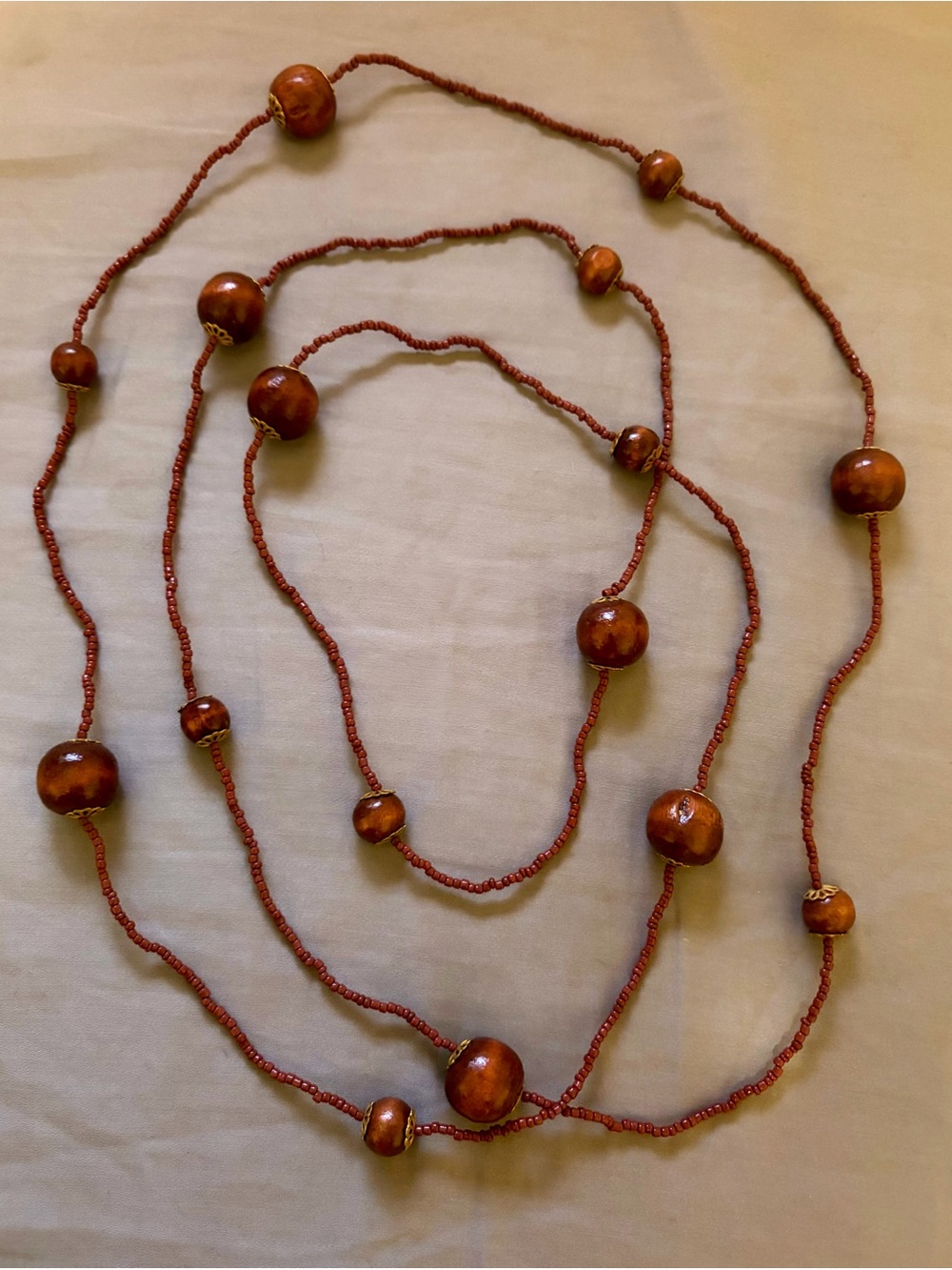 Handcrafted Brown Beaded Extra Long Necklace